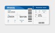 © Evi - Airplane ticket. Boarding document on board the aircraft. Paper tear-off coupon with QR code. Checking a passenger of airlines.Vector illustration.