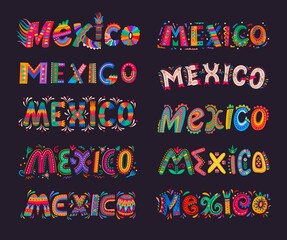 Wall Mural - mexico lettering elements. mexican festive vector typography. mexico letters with colorful pattern o