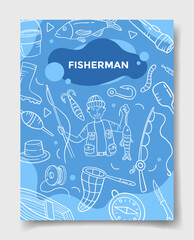 Wall Mural - fisherman jobs profession with doodle style for template of banners, flyer, books, and magazine cover