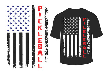 Wall Mural - Pickleball American Flag Patriotic USA T-Shirt Design