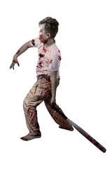 Canvas Print - Scary zombie with blood and wound on his body holding baseball bat standing