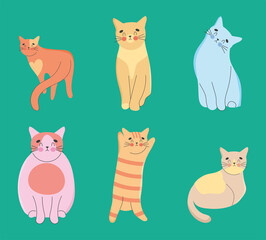 Wall Mural - cute cats icon collection