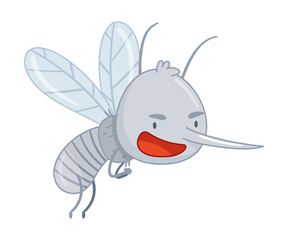 Poster - Cute funny angry flying mosquito. Adorable parasitic insect cartoon character vector illustration