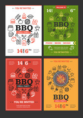 Wall Mural - Bbq Grill Party Invitation Flyer Brochure Set. Vector