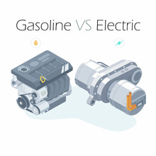 Ev Motor Vs Engine Electric Power And Gasoline Power Isometric
