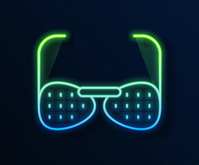 Wall Mural - Glowing neon line Glasses for the blind and visually impaired icon isolated on blue background. Vector