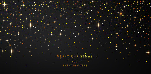 Wall Mural - new year background. shimmering golden particles on a dark background. holiday greetings vector illu
