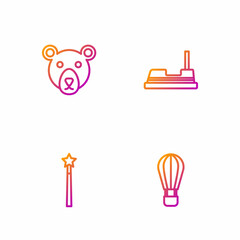 Sticker - Set line Hot air balloon, Magic wand, Bear head and Bumper car. Gradient color icons. Vector