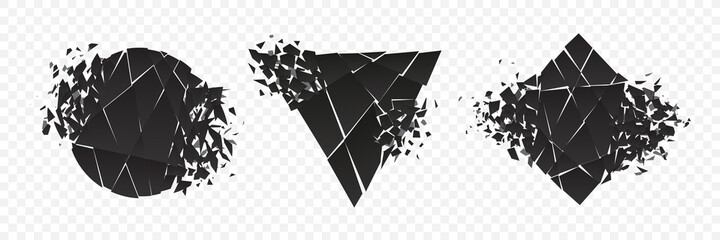 Wall Mural - shape explosion broken and shattered flat style design vector illustration set isolated on transpare