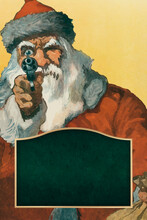 "Hands Up!" Photomechanical Print Showing A Santa Claus Pointing A Handgun At The Viewer (1912) By Will Crawford (1869-1944) With Frame Design Vector