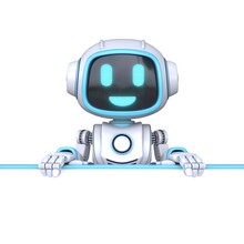 Cute Blue Robot Holding Blank White Board 3D