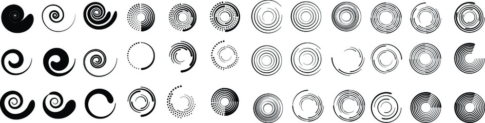 mega set of lines in circle form . spiral vector illustration .big collection of round logos . desig