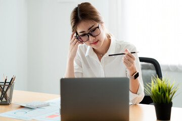 Woman accountant working financial inspector and secretary making report calculating balance. Internal Revenue Service checking document. Audit concept