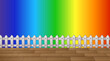 © GraphicsRF - White fence and wood floor on rainbow gradient background