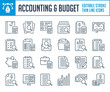 Accounting and Financial budget analysis thin line icons. Business calculation and Financial report outline icon set. Editable stroke icons.