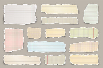 Wall Mural - ripped colorful paper strips. realistic crumpled paper scraps with torn edges. lined shreds of noteb