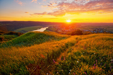 Wall Mural - Awesome colorfull cloudscape over the Dniester river.