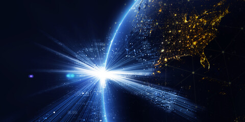 Wall Mural - global international connectivity background/3d illustration. connection lines around earth globe, m