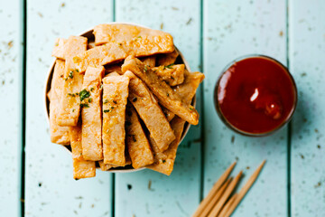 Wall Mural - fried mock chicken strips and ketchup