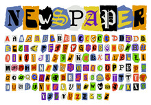 Alphabet Collage Of Colorful Cut Out Newspaper Letters. Handmade Paper Cut Font With Capital Letters, Vector Set, All Elements Isolated