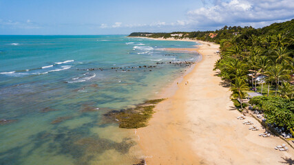 Wall Mural - Praia do Espelho, Porto Seguro, Bahia. Aerial view of Praia do Espelho with reefs, corals and cliffs