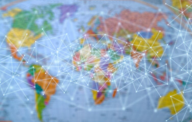 Wall Mural - network on world map background.