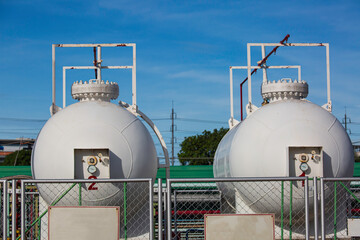 Storage two of gas LPG in the horizontal tanks white.