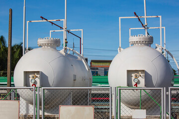 Storage two of gas LPG in the horizontal tanks white.