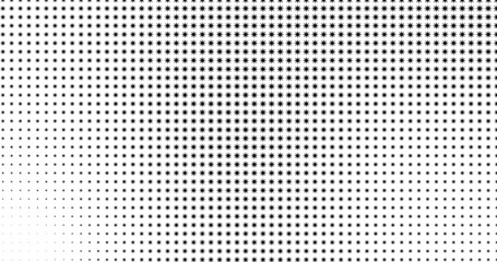 Poster - Monochrome gradient halftone star dots background. Pop art pattern template, texture. Geometric Vector Retro Illustration.