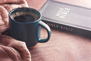 Sticker - Cup of Hot Coffee and a Bible for Cold Morning