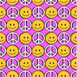 seamless pattern. Vector hand drawn doodle 90s style cartoon character illustration. Smile face, peace symbol print for t-shirt,poster, card seamless pattern concept