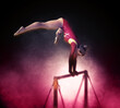 Female gymnast  action in artistic smoke