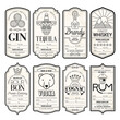 Set of vintage bottle label design with ethnic elements in thin line style