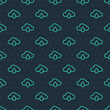 Green line Cloud with rain icon isolated seamless pattern on blue background. Rain cloud precipitation with rain drops. Vector