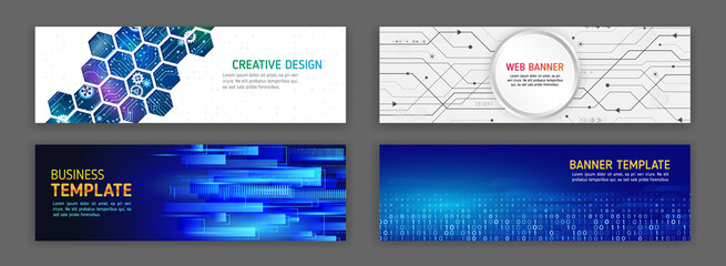 Wall Mural - Abstract web design banner. Modern graphic template for websites. High tech futuristic technology background.