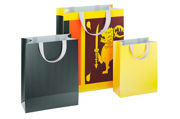 Shopping bags with Sri Lankan flag. Shopping in Sri Lanka, concept. 3D rendering