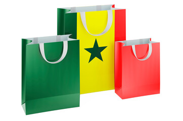 Canvas Print - Shopping bags with Senegalese flag. Shopping in Senegal, concept. 3D rendering