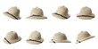 © New Africa - Set with stylish safari hats on white background, banner design. Trendy headdress
