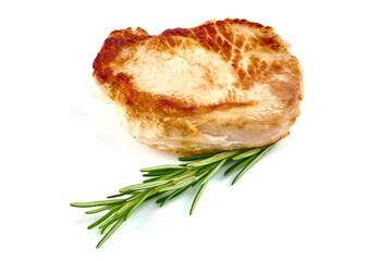 Sticker - Roasted pork steaks with rosemary, isolated on white background.