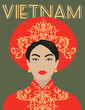 Vector portrait of a Vietnam woman in festive national clothes.Illustration in a flat style.
