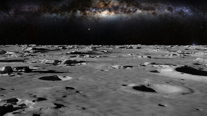 Wall Mural - moon surface, lunar landscape milky way above the horizon