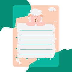 Wall Mural - Blank notes paper with cute cartoon sheep design