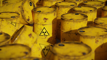 Wall Mural - many barrels with radioactive waste