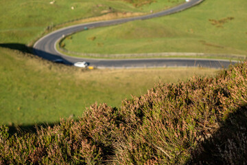 Canvas Print - View road from hill Mam Tor in National Park Peak Distrcit in UK, autumn 2021.