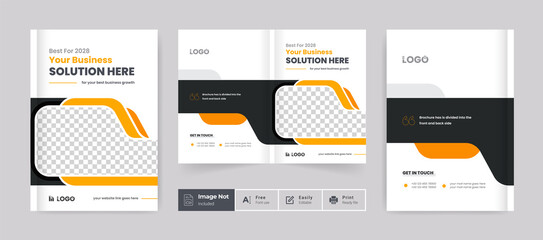 Sticker - business brochure design cover template yellow color creative modern bi fold brochure corporate presentation abstract theme use for multipurpose editable text and fully vector cc file for update 