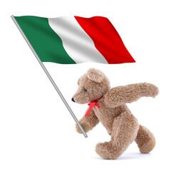 Wall Mural - Italy flag being carried by a cute teddy bear