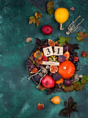 Wall Mural - Halloween composition with autumn fruits