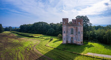 The Belvedere Tower Over Powderham Park From A Drone, Powderham Castle, Exeter, Devon, England