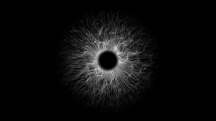 Wall Mural - eye iris from flowing wavy particles and trails, rays. seamless loop motion background.