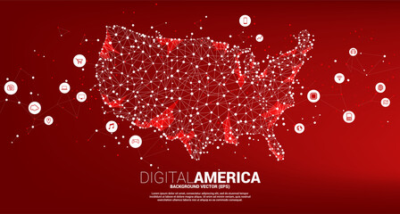 Poster - Vector United States map from Polygon dot connect line with digital lifestyle icon. Concept for America digital network connection.